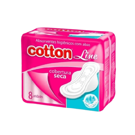 Absorvente Cotton Line cobertura seca, com abas 8 unidades